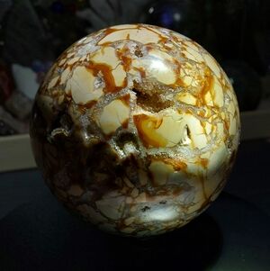 🟡 1.5lb Druzy UV Ibis Jasper Sphere Reiki Healing Home Decor